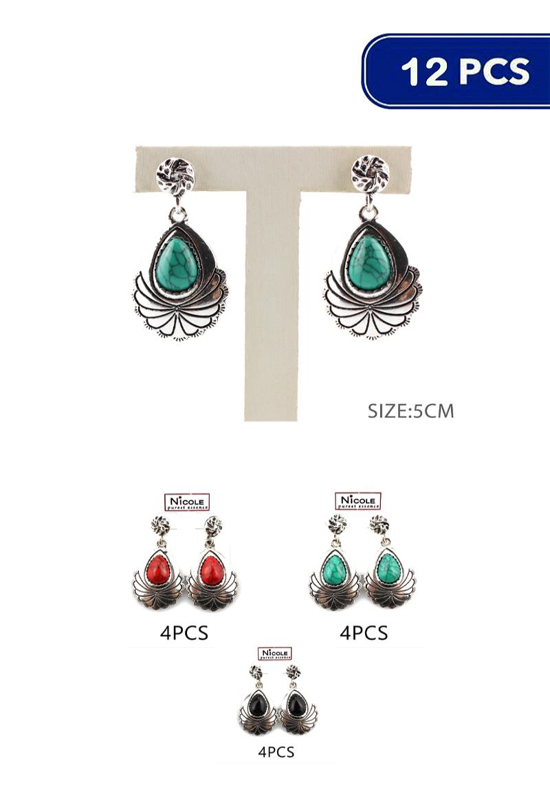 FASHION OVAL STON SHAPE DESIGN METAL POST EARRING (12 UNITS)