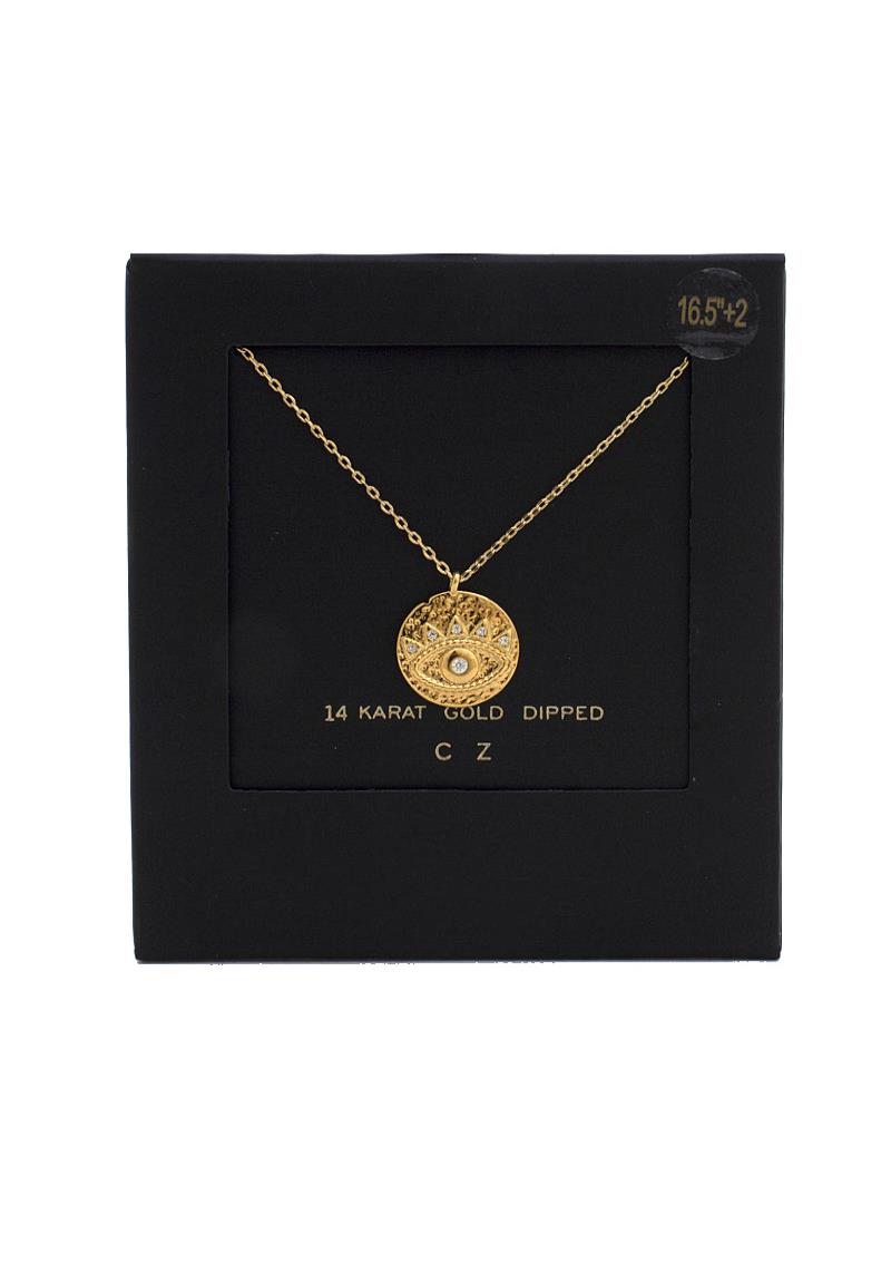 EVIL EYE COIN CHARM GOLD DIPPED NECKLACE