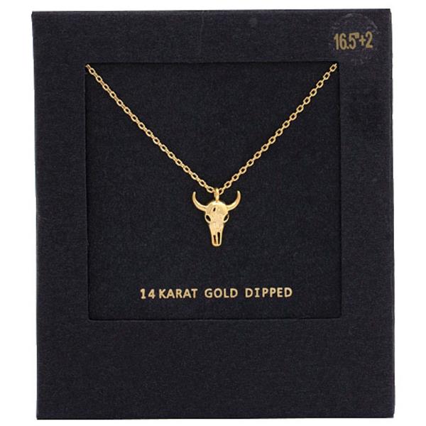 DAINTY CATTLE SKULL CHARM 14K GOLD DIPPED NECKLACE