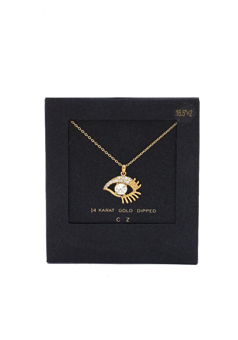 EYE CUBIC ZIRCONIA PENDANT 14K GOLD DIPPED NECKLACE