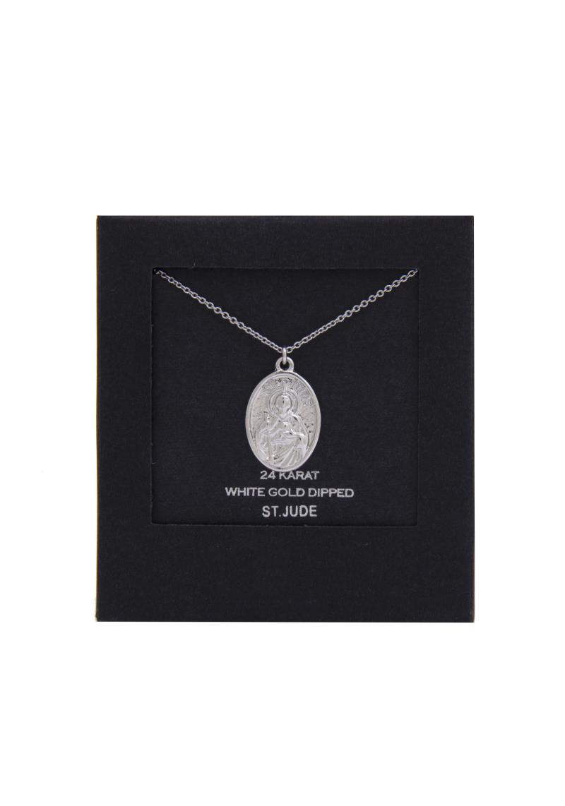 ST. JUDE OVAL PENDANT WHITE GOLD DIPPED NECKLACE