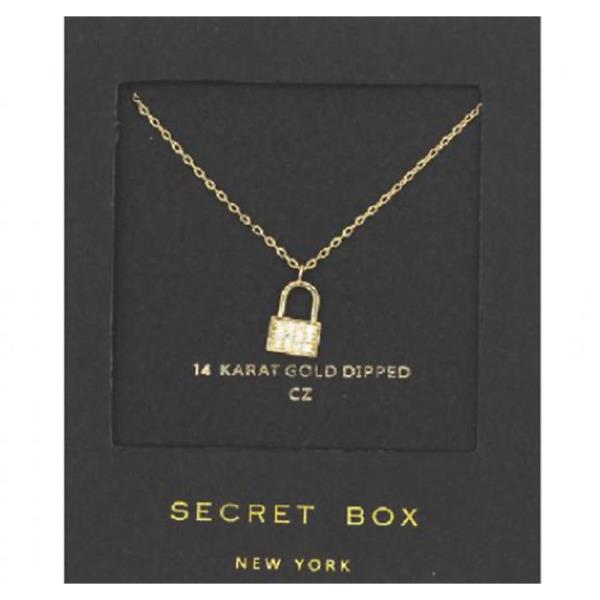 SECRET BOX 14K GOLD DIPPED LOCK PENDANT NECKLACE