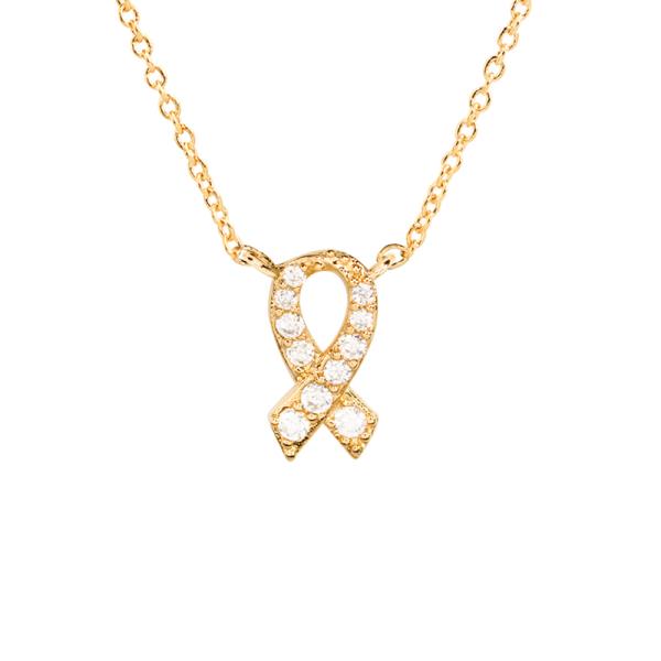 SECRET BOX 24K GOLD DIPPED CUBIC PINK RIBBON NECKLACE