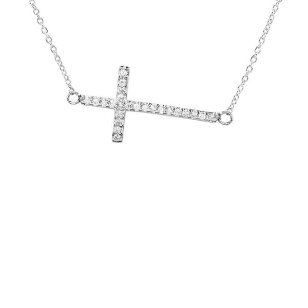 SECRET BOX SLANTED CROSS CRYSTAL 14 KARAT GOLD DIPPED NECKLACE