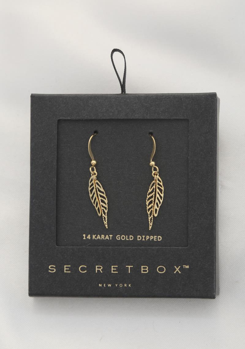 SECRET BOX 14 KARAT GOLD DIPPED LEAF EARRING