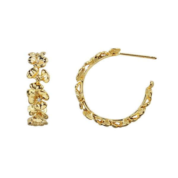 LEAF PATTERN GOLD DIPPED HOOP EARRING