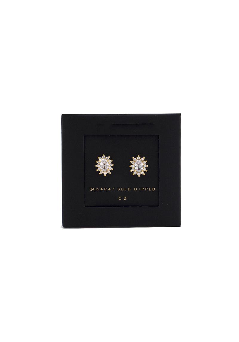 CRYSTAL OVAL METAL GOLD DIPPED EARRING