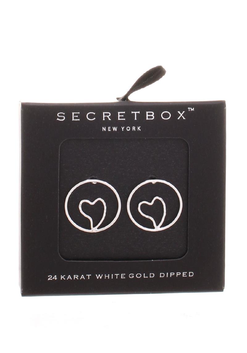 SECRET BOX ROUND HEART STUD METAL EARRING