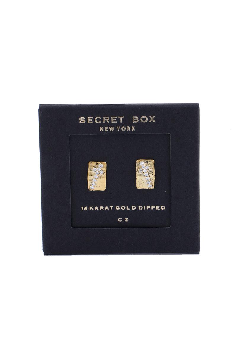 HAMMERED RECTANGLE SHAPE 14K GOLD DIPPED EARRING