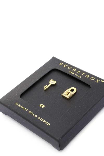 SECRET BOX HEART KEY LOCK CHARM STUD EARRING