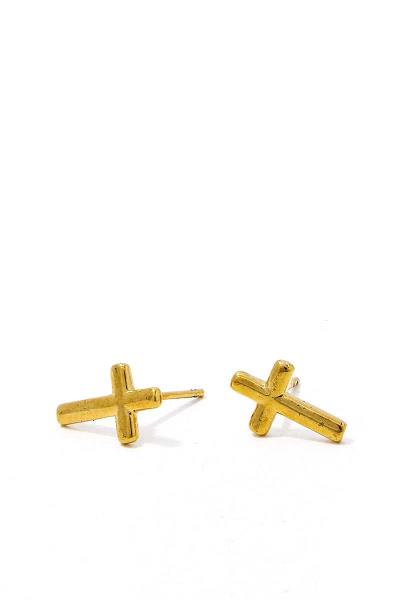 SECRET BOX 14K GOLD DIPPED TINY CUTE CROSS EARRING
