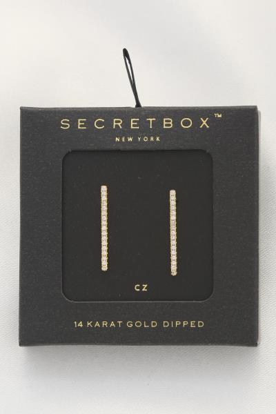 SECRET BOX CRYSTAL BAR 14 KARAT GOLD DIPPED EARRING
