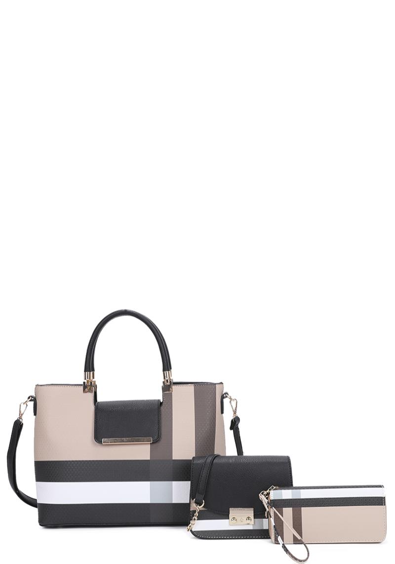 3IN1 STYLISH PLAID DESIGN TOTE BAG WITH CROSSBODY AND WALLET SET