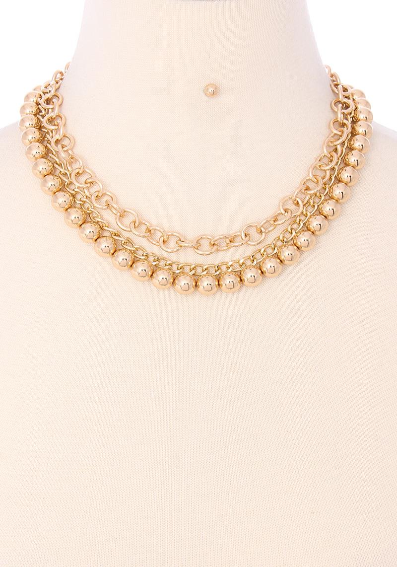 2 LAYERED METAL BALL CHAIN NECKLACE
