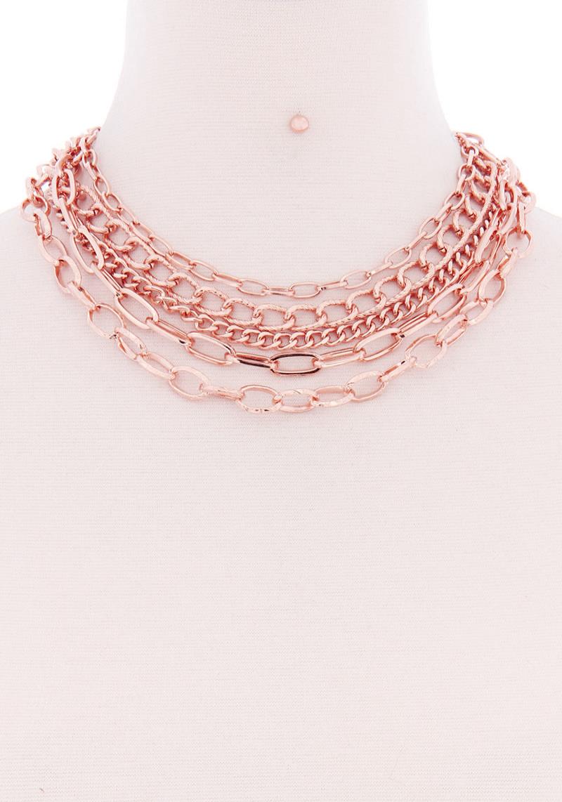 5 LINE SIMPLE MULTI METAL CHAIN NECKLACE