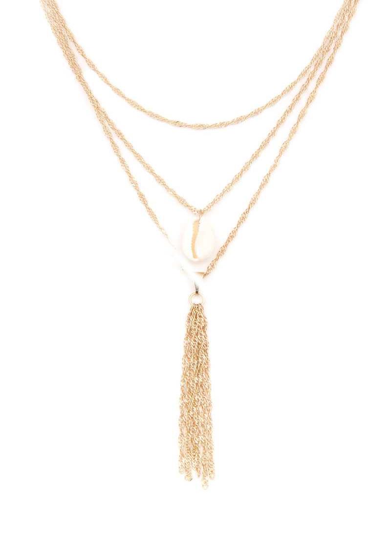 COWRIE SEASHELL CHAIN TASSEL LAYERED NECKLACE