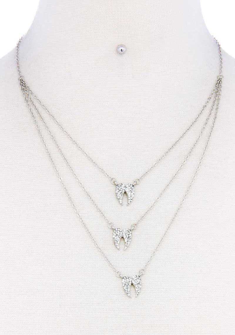 DESIGNER TRIPLE CUTE RHINESTONE WING NECKLACE AND EARRING SET