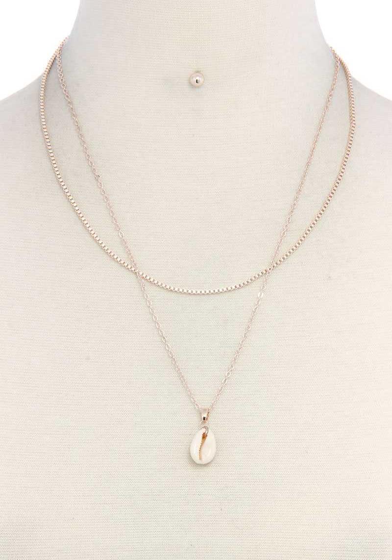 COWRIE SEASHELL METAL LAYERED NECKLACE