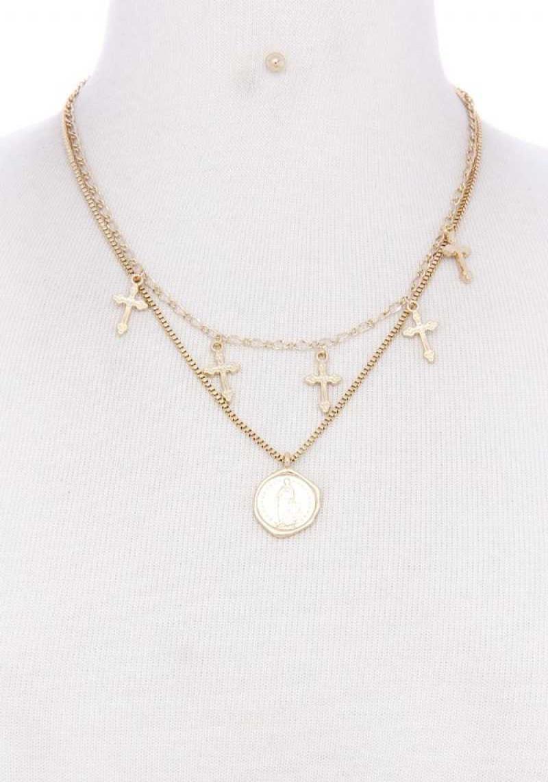 CROSS DANGLE LAYERED SHORT NECKLACE