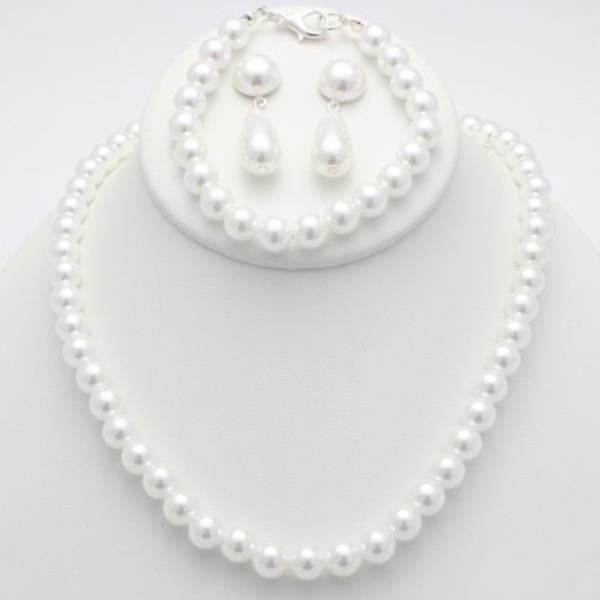 PEARL BEAD NECKLACE EARRING AND BRACELET SET