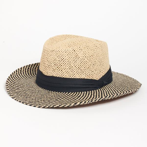 FASHION STRAW BLACK LINE STRIPE SUN PANAMA HAT