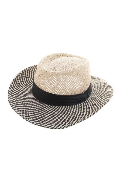 FASHION STRAW BLACK LINE STRIPE SUN PANAMA HAT