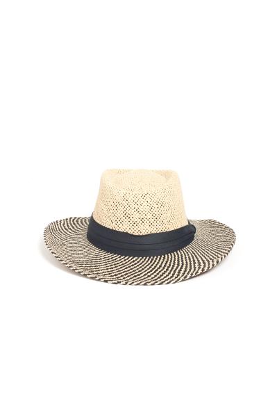 FASHION STRAW BLACK LINE STRIPE SUN PANAMA HAT