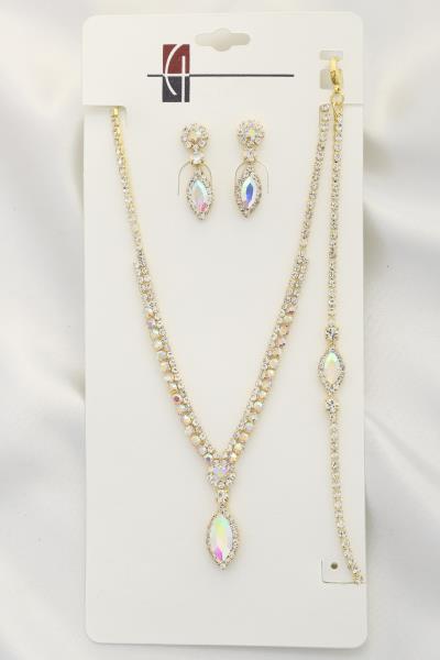 MARQUISE V SHAPE RHINESTONE BRACELET NECKLACE SET