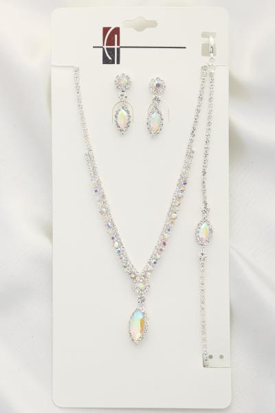 MARQUISE V SHAPE RHINESTONE BRACELET NECKLACE SET