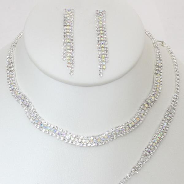 WAVY RHINESTONE BRACELET NECKLACE SET