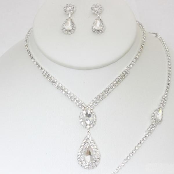 TEARDROP RHINESTONE BRACELET NECKLACE SET