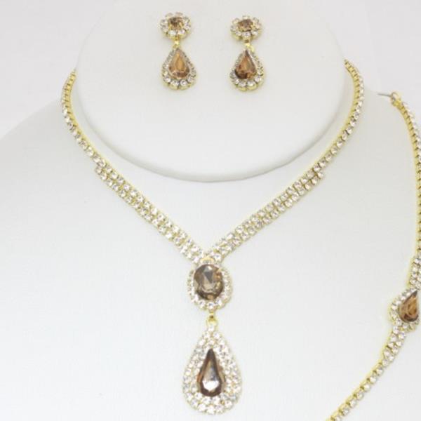 TEARDROP RHINESTONE BRACELET NECKLACE SET