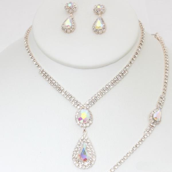 TEARDROP RHINESTONE BRACELET NECKLACE SET
