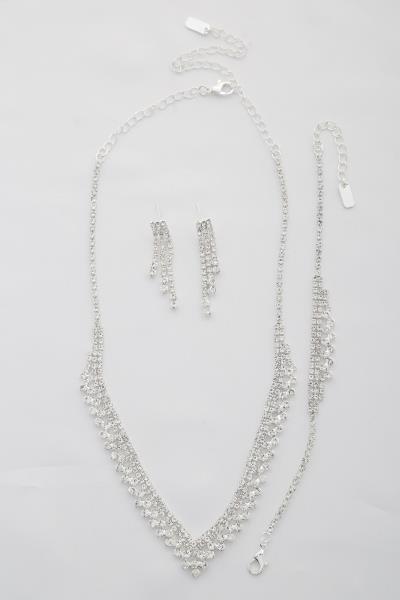 V SHAPE RHINESTONE BRACELET NECKLACE SET