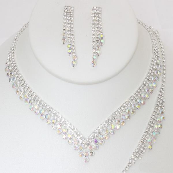 V SHAPE RHINESTONE BRACELET NECKLACE SET