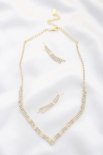 V SHAPE RHINESTONE NECKLACE