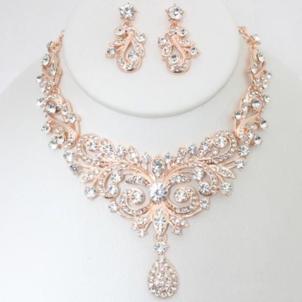TEARDROP FILIGREE RHINESTONE NECKLACE