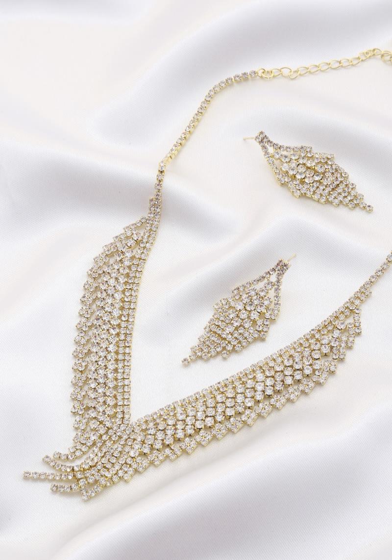 V SHAPE CRYSTAL BRIDAL NECKLACE