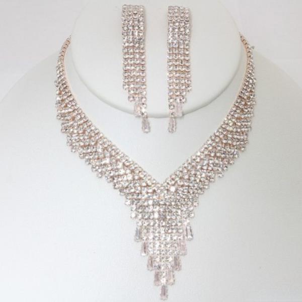 V SHAPE DANGLE RHINESTONE NECKLACE