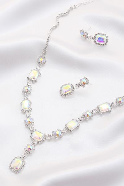 SQUARE CRYSTAL BRIDAL NECKLACE