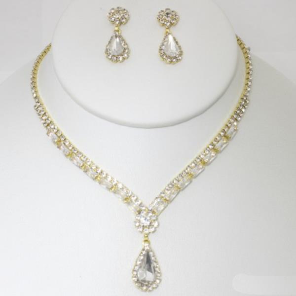 RHINESTONE TEARDROP NECKLACE EARRING SET