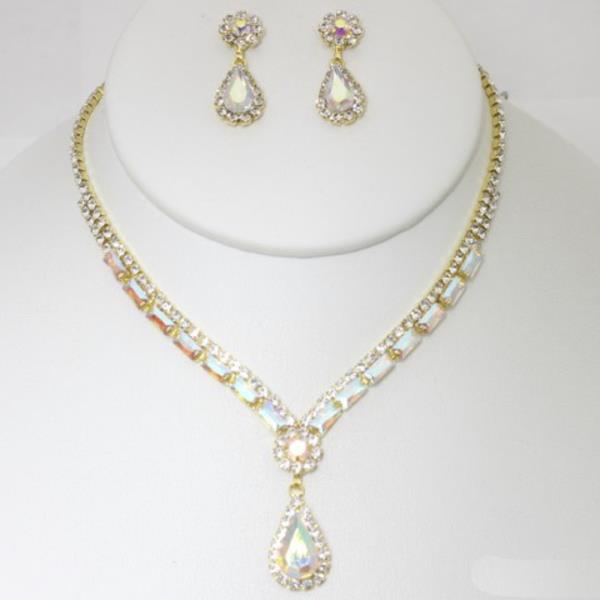 RHINESTONE TEARDROP NECKLACE EARRING SET