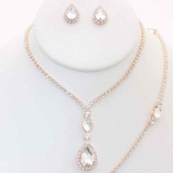 TEARDROP RHINESTONE BRACELET NECKLACE SET