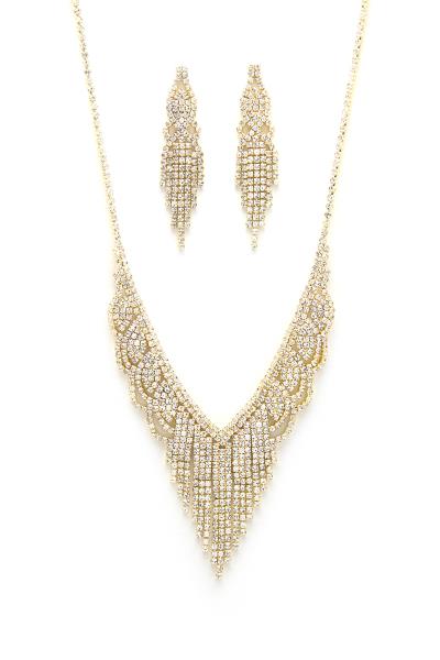 SCALLOP V SHAPE RHINESTONE NECKLACE