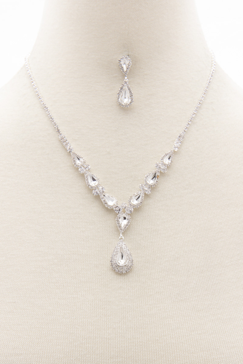 TEARDROP PATTERN RHINESTONE NECKLACE