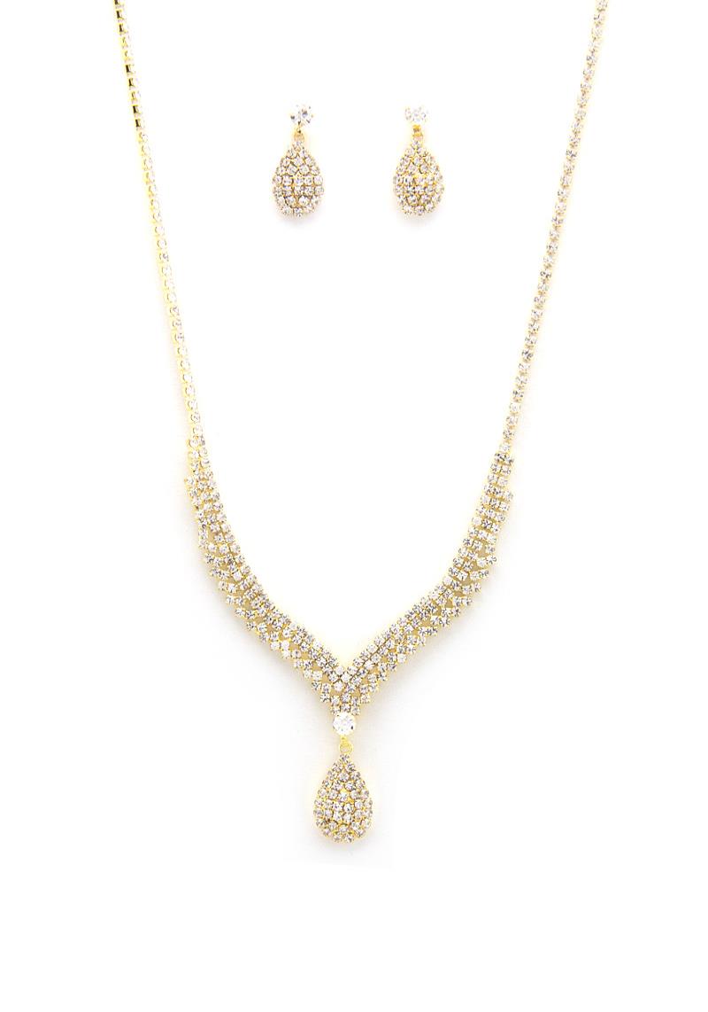 TEARDROP V SHAPE RHINESTONE NECKLACE