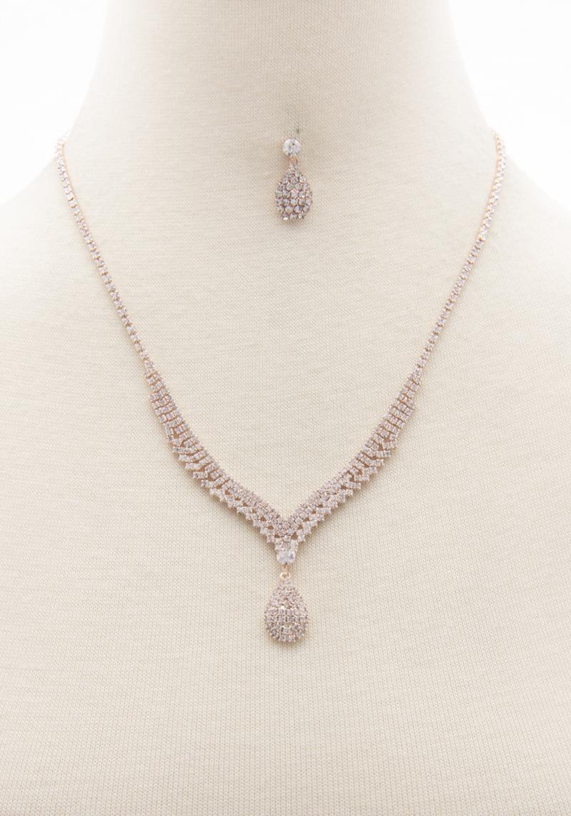 TEARDROP V SHAPE RHINESTONE NECKLACE