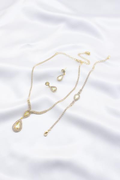 BRIDAL TEARDROP RHINESTONE BRACELET AND NECKLACE SET