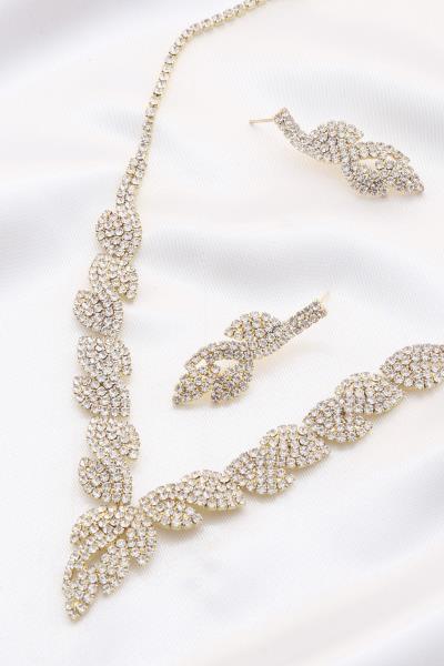LEAF PATTERN CRYSTAL BRIDAL NECKLACE