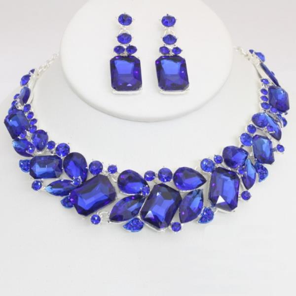 RHINESTONE MULTI SHAPE GEM STATEMENT NECKLACE EARRING SET
